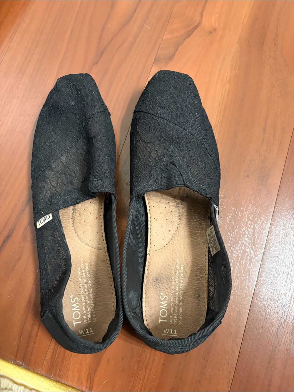 TOMS Black Lace Slip-On Flats